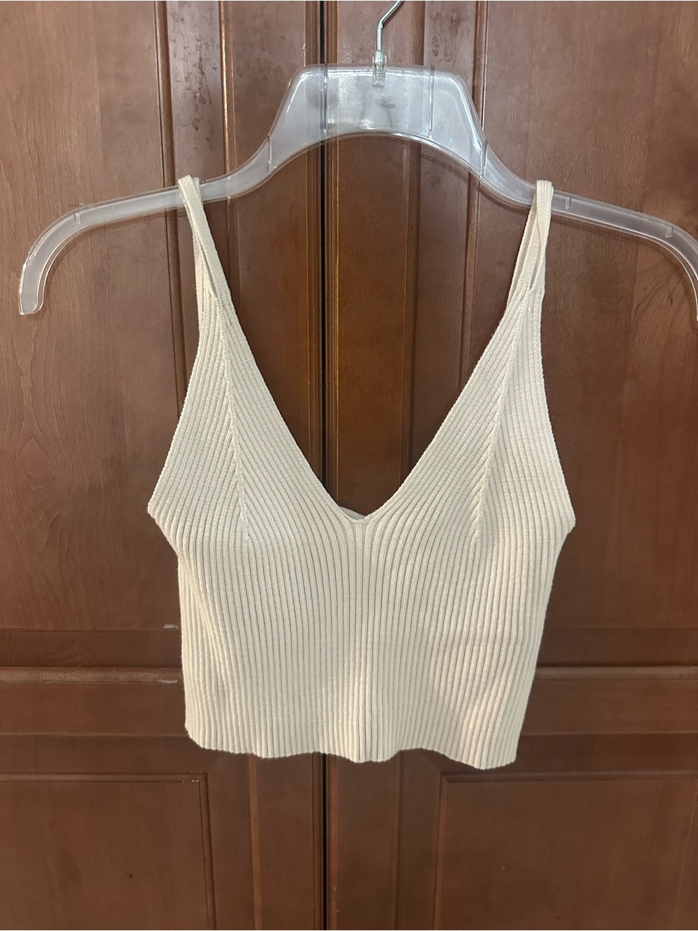 SHEIN Cream Ribbed V-Neck Cropped Camisole